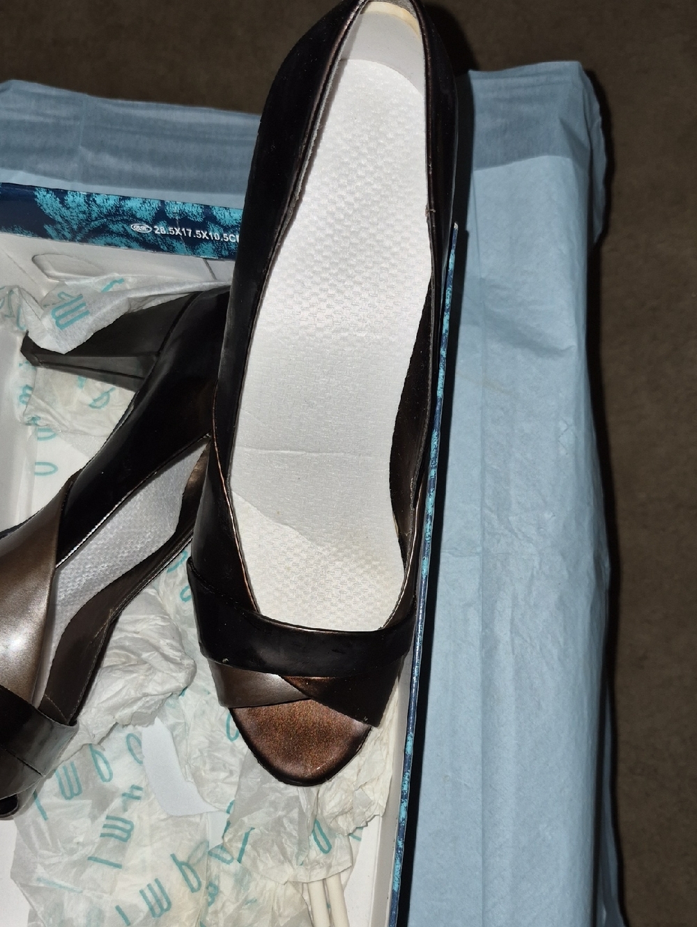 Impo Black and Bronze Peep-Toe High Heels